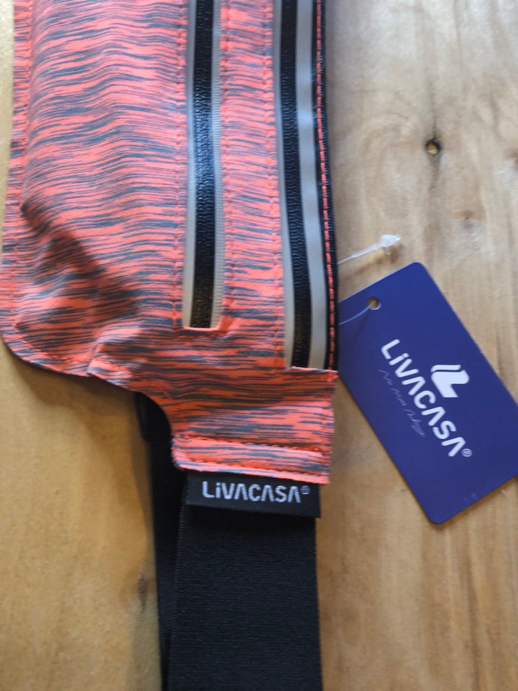 Fanny Pack Orange and Gray with 2 zippered pockets stretchy material NWT - Picture 3 of 12